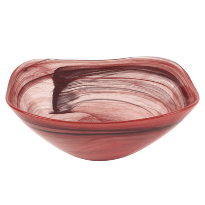 10" Red And White Alabaster Glass Square Salad Bowl HomeRoots