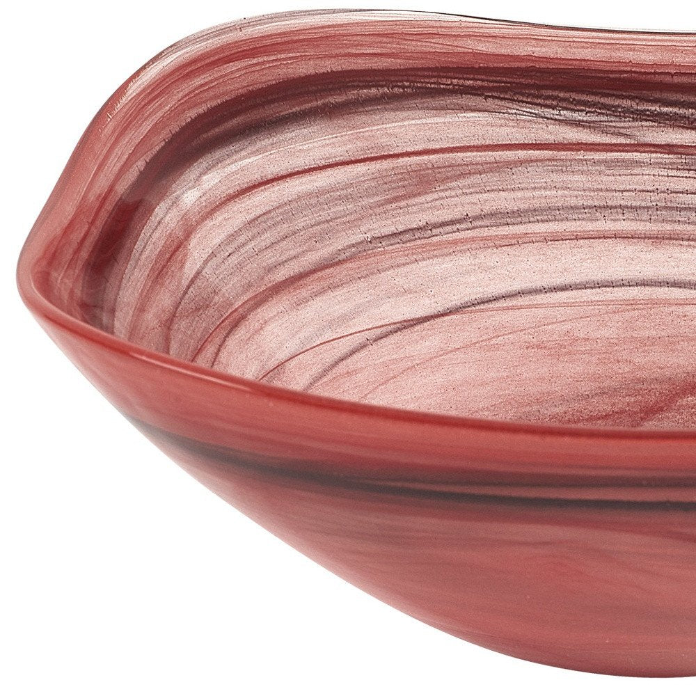 10" Red And White Alabaster Glass Square Salad Bowl HomeRoots