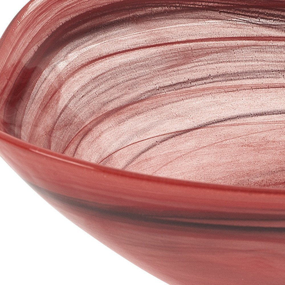 10" Red And White Alabaster Glass Square Salad Bowl HomeRoots
