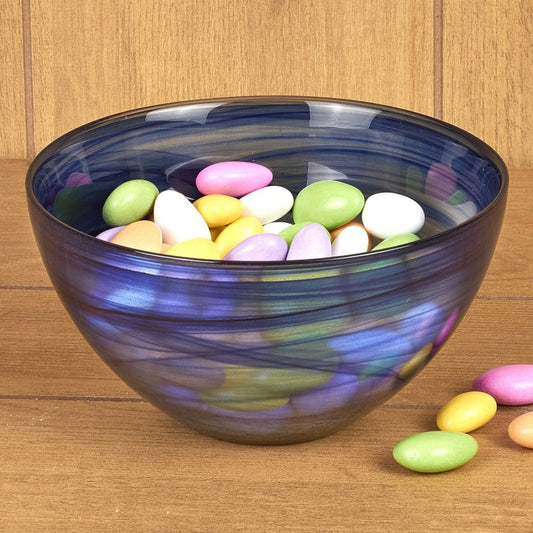 6" Cobalt And White Alabaster Glass Round Candy or Nut Bowl HomeRoots