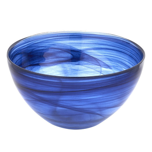 6" Cobalt And White Alabaster Glass Round Candy or Nut Bowl HomeRoots