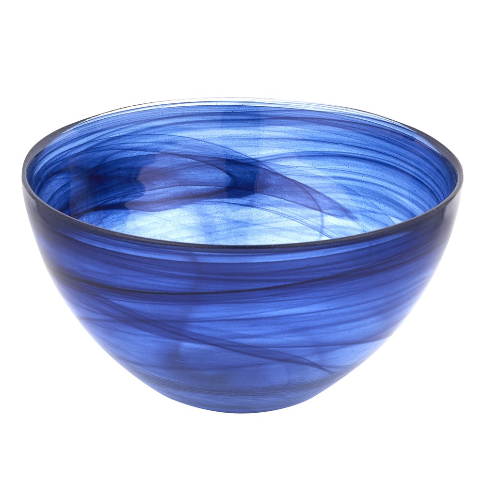 6" Cobalt And White Alabaster Glass Round Candy or Nut Bowl HomeRoots