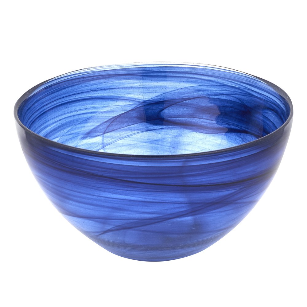 6" Cobalt And White Alabaster Glass Round Candy or Nut Bowl HomeRoots