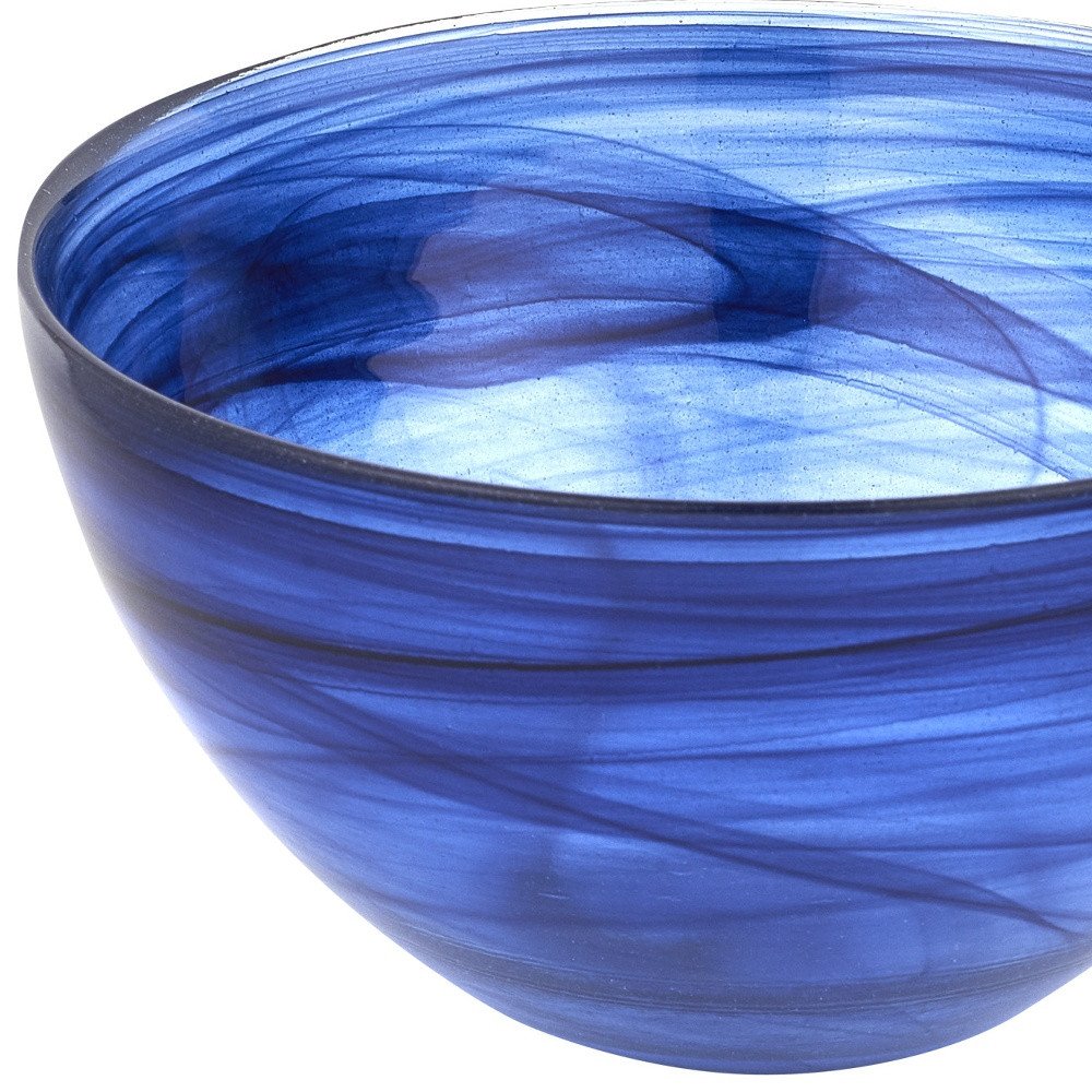 6" Cobalt And White Alabaster Glass Round Candy or Nut Bowl HomeRoots