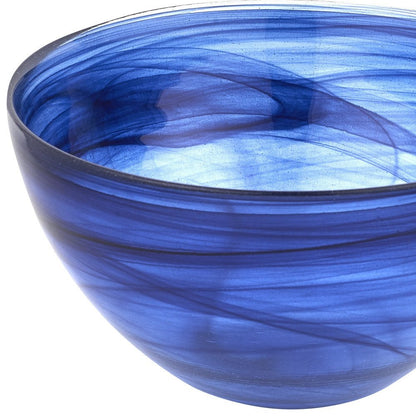 6" Cobalt And White Alabaster Glass Round Candy or Nut Bowl HomeRoots