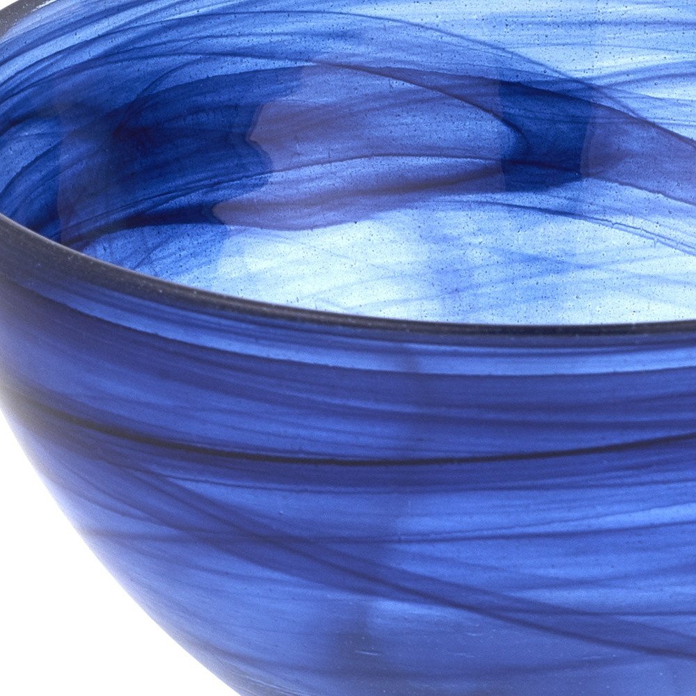 6" Cobalt And White Alabaster Glass Round Candy or Nut Bowl HomeRoots