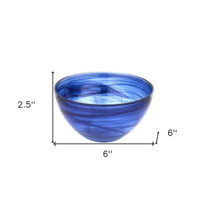 6" Cobalt And White Alabaster Glass Round Candy or Nut Bowl HomeRoots