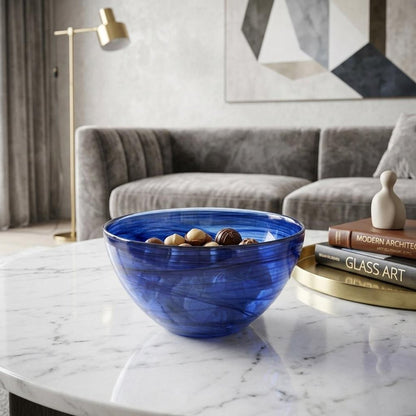 6" Cobalt And White Alabaster Glass Round Candy or Nut Bowl HomeRoots