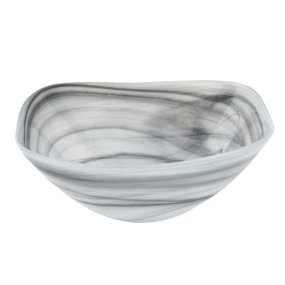 Set of Two 6" Gray And White Alabaster Glass Square Candy or Nut Bowls HomeRoots
