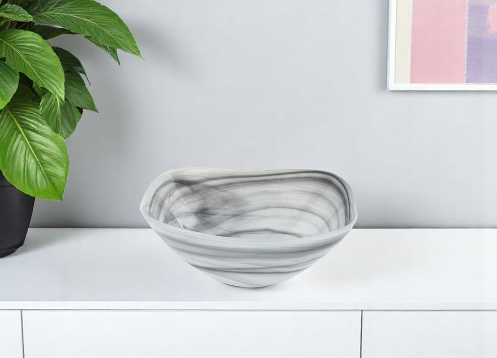 Set of Two 6" Gray And White Alabaster Glass Square Candy or Nut Bowls HomeRoots