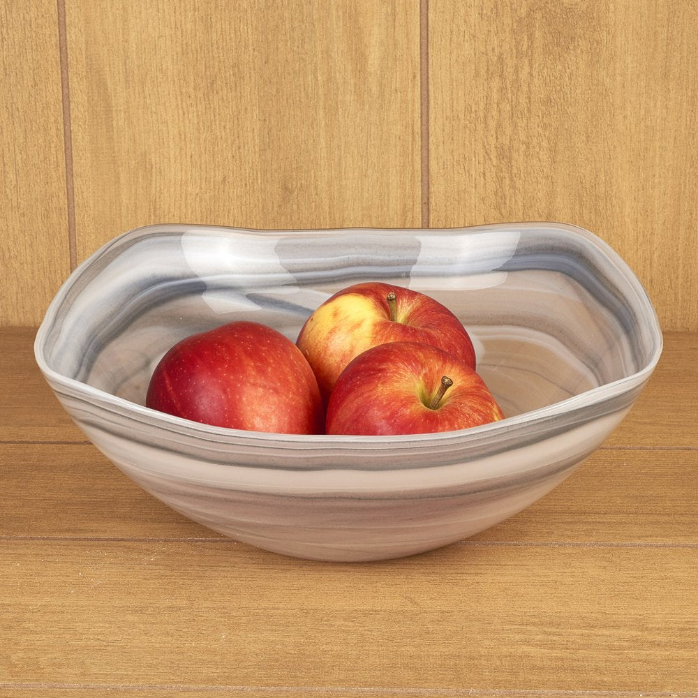 10" Gray And White Alabaster Glass Square Salad Bowl HomeRoots