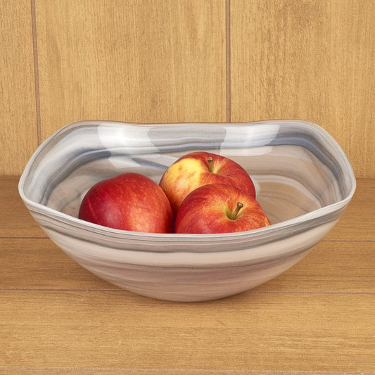 10" Gray And White Alabaster Glass Square Salad Bowl HomeRoots