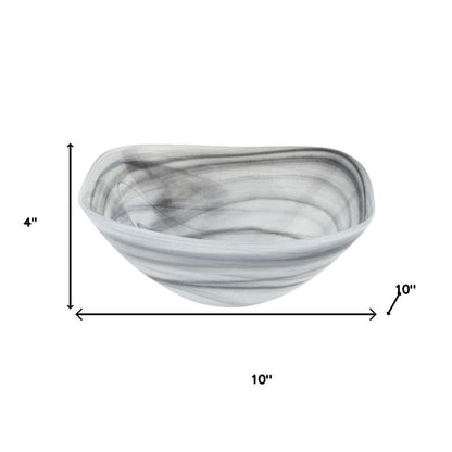 10" Gray And White Alabaster Glass Square Salad Bowl HomeRoots