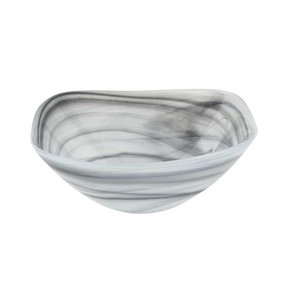 10" Gray And White Alabaster Glass Square Salad Bowl HomeRoots