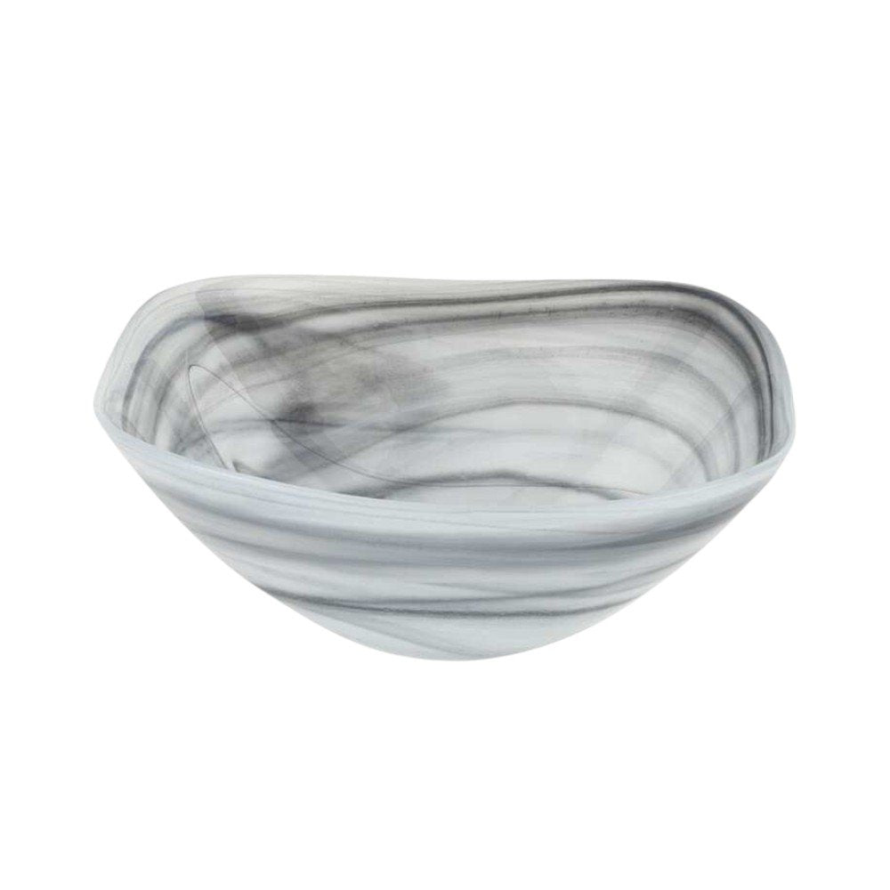 10" Gray And White Alabaster Glass Square Salad Bowl HomeRoots