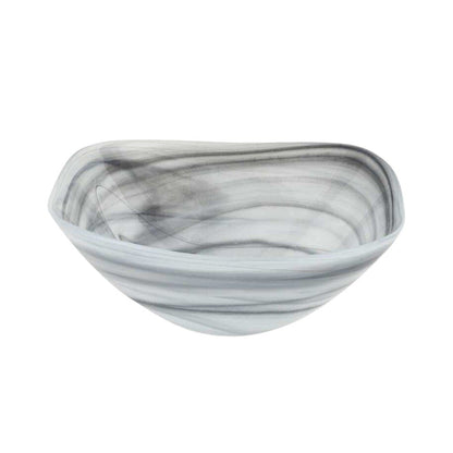 10" Gray And White Alabaster Glass Square Salad Bowl HomeRoots
