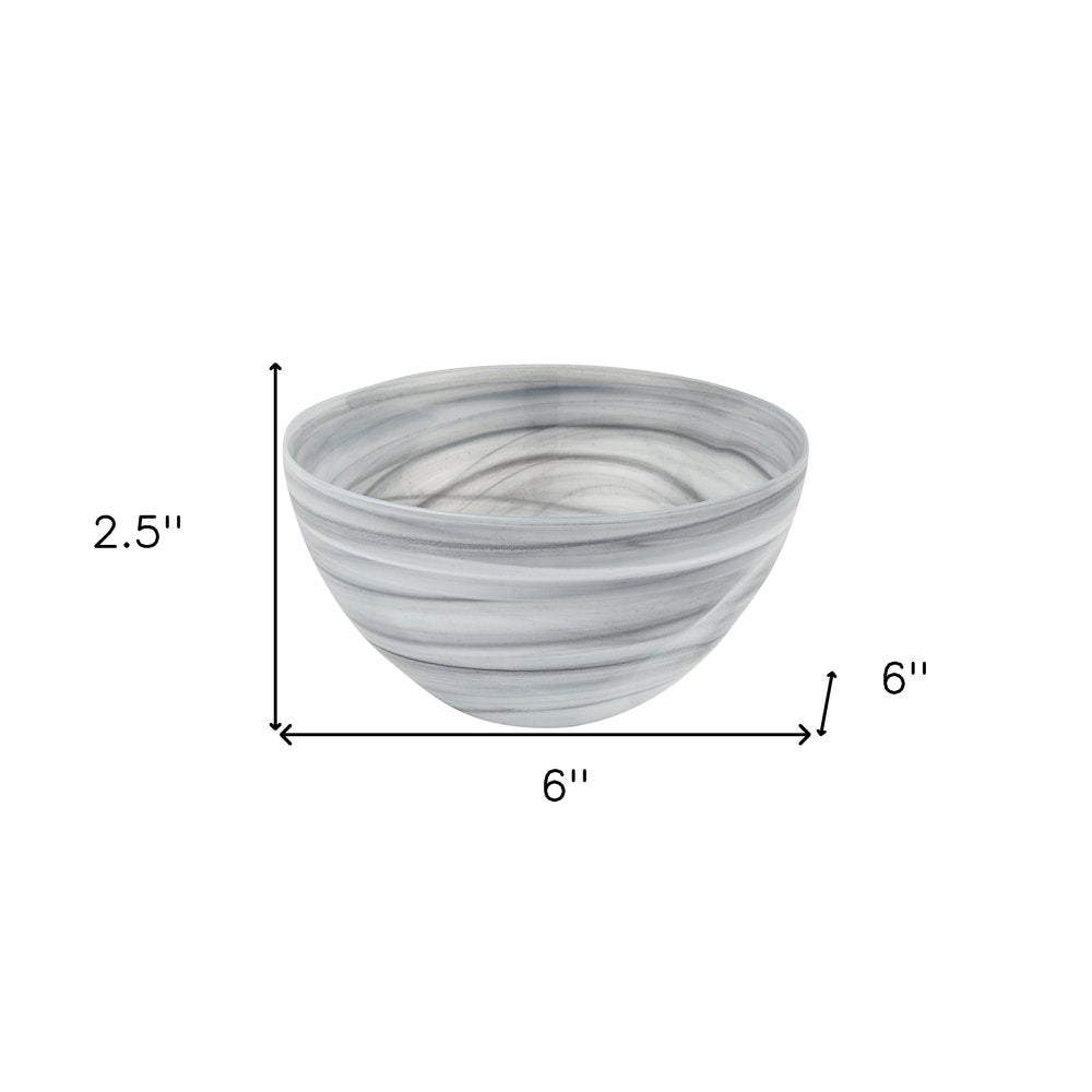6" Gray And White Alabaster Glass Round Candy or Nut Bowl HomeRoots