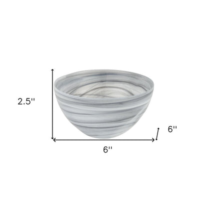 6" Gray And White Alabaster Glass Round Candy or Nut Bowl HomeRoots