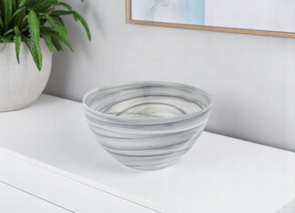 6" Gray And White Alabaster Glass Round Candy or Nut Bowl HomeRoots