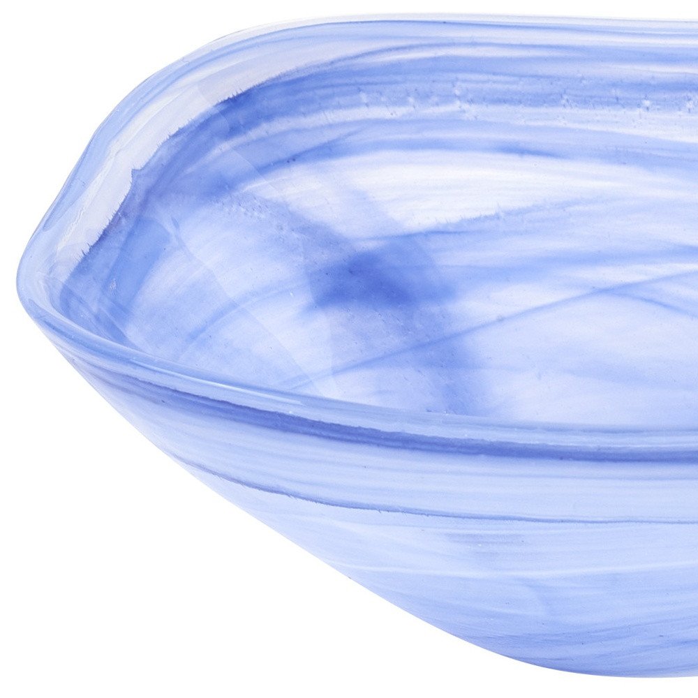 10" Blue And White Alabaster Glass Square Salad Bowl — view 3