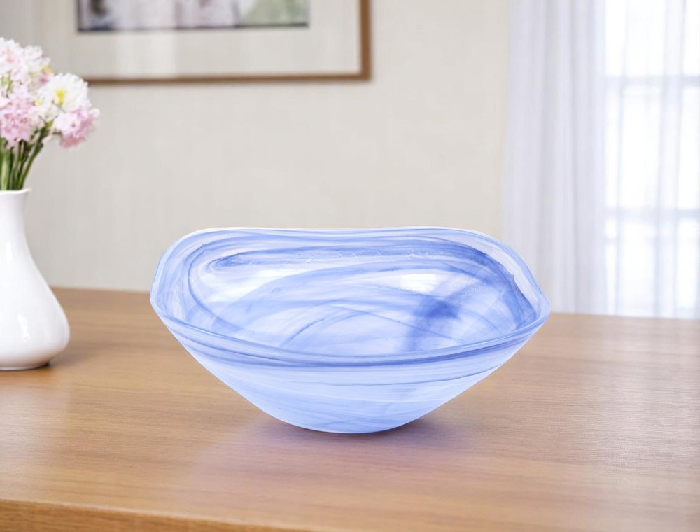 10" Blue And White Alabaster Glass Square Salad Bowl — view 6