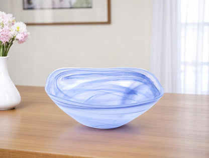 10" Blue And White Alabaster Glass Square Salad Bowl HomeRoots