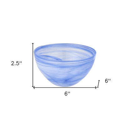 6" Blue And White Alabaster Glass Round Candy or Nut Bowl HomeRoots