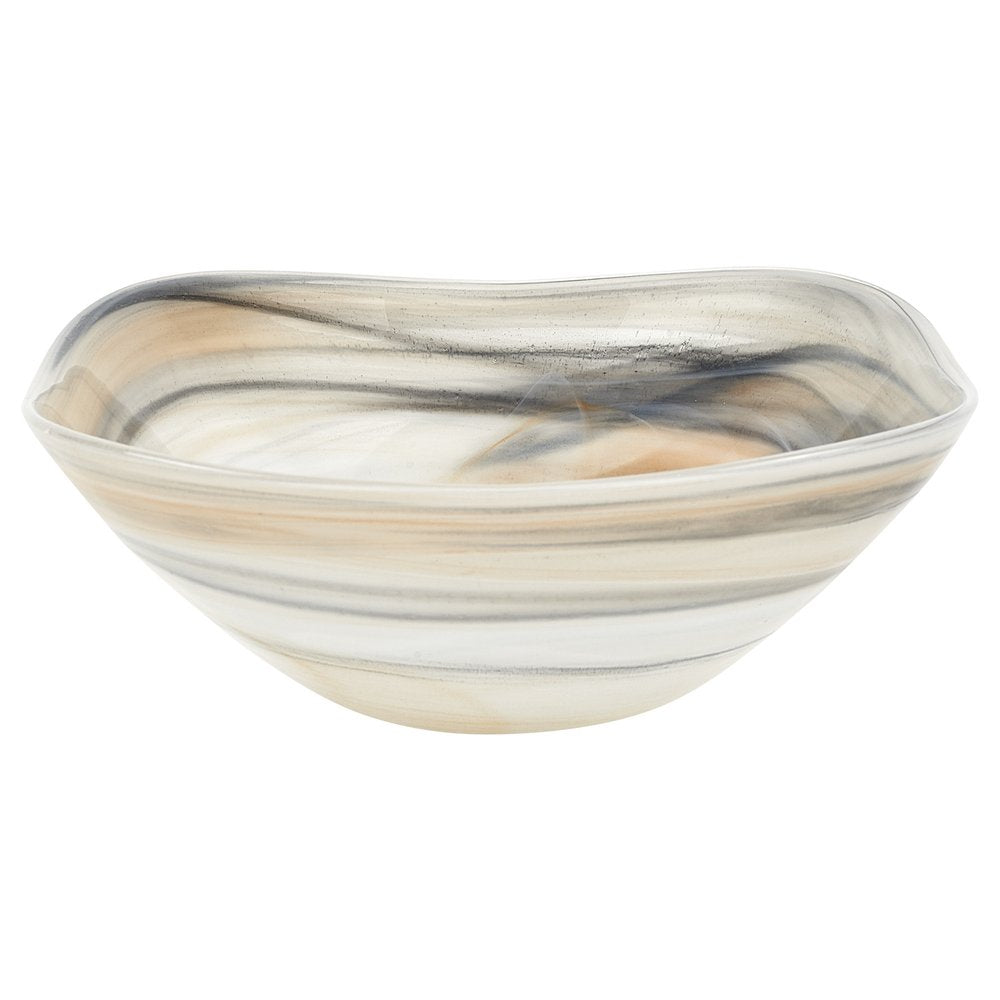 Set of Two 6" Taupe And White Alabaster Glass Square Candy or Nut Bowl HomeRoots