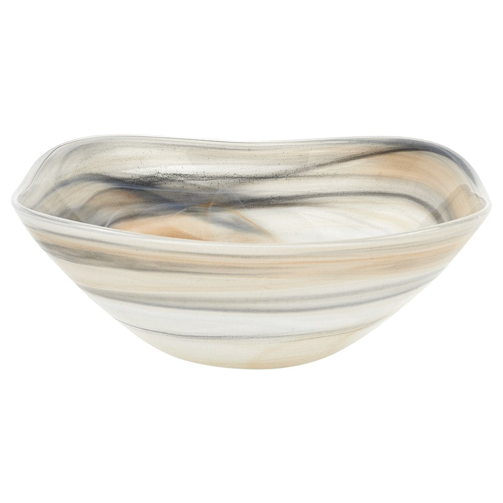 10" Gray Taupe And White Alabaster Glass Square Salad Bowl HomeRoots