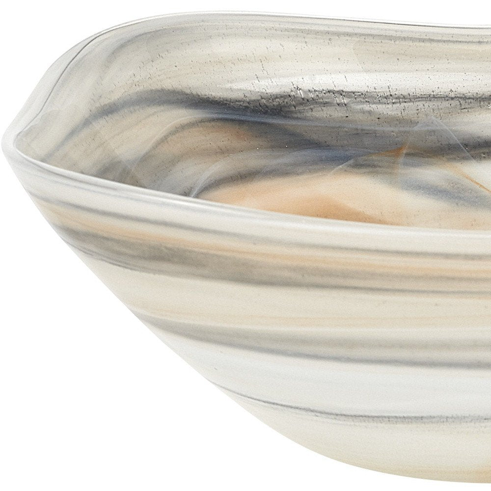10" Gray Taupe And White Alabaster Glass Square Salad Bowl HomeRoots