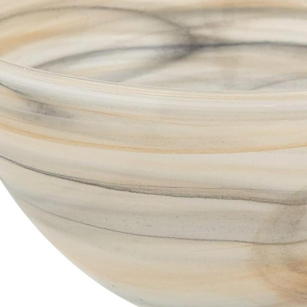 6" Taupe And White Alabaster Glass Round Candy or Nut Bowl HomeRoots