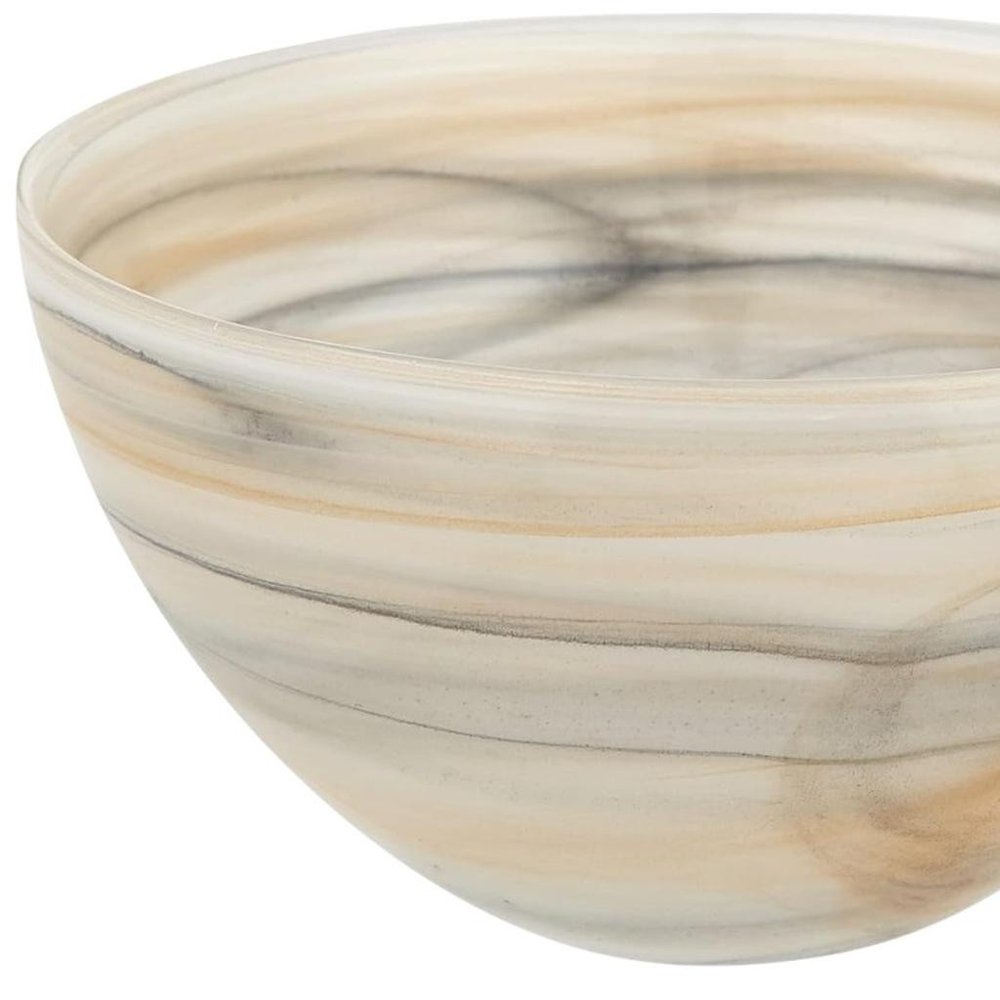 6" Taupe And White Alabaster Glass Round Candy or Nut Bowl HomeRoots
