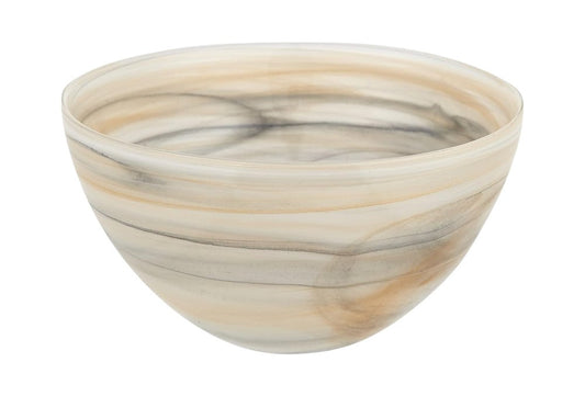 6" Taupe And White Alabaster Glass Round Candy or Nut Bowl HomeRoots