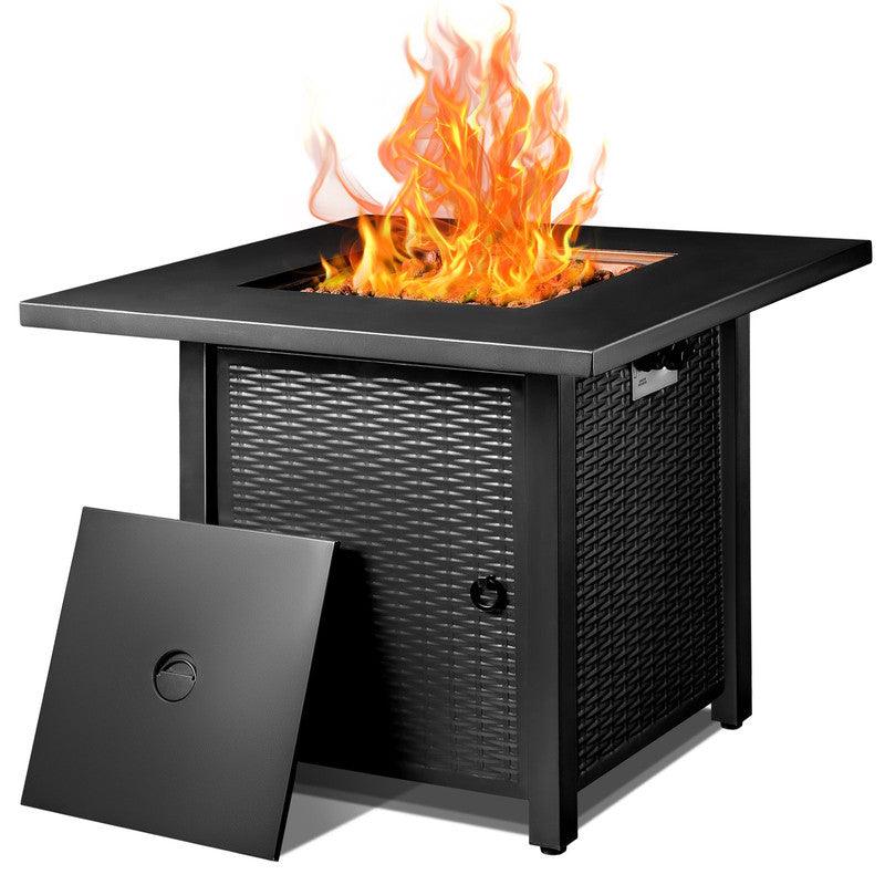 28" Black Stainless Steel Propane Square Fire Pit Table - FurniFindUSA
