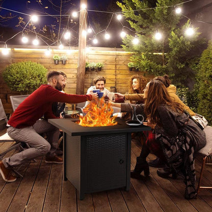 28" Black Stainless Steel Propane Square Fire Pit Table - FurniFindUSA