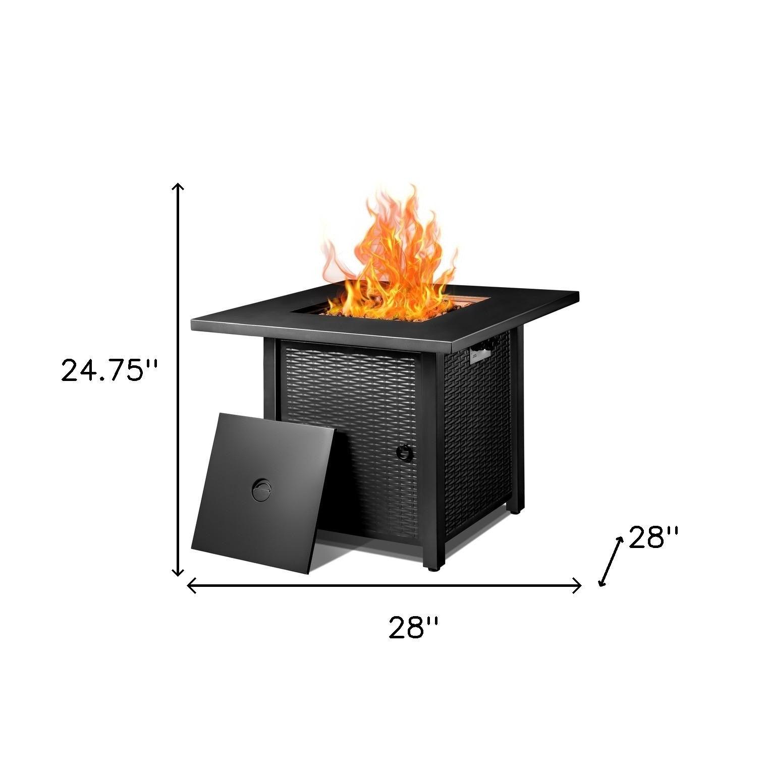 28" Black Stainless Steel Propane Square Fire Pit Table - FurniFindUSA