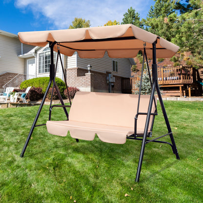 65" Beige Steel Outdoor Swing Chair with Beige Cushion