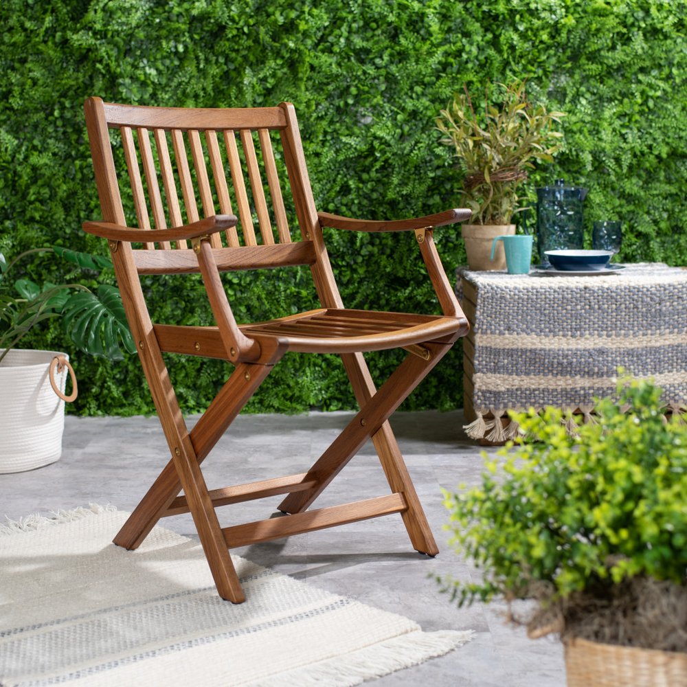 24" Brown Solid Wood Indoor Outdoor Deck Chair HomeRoots