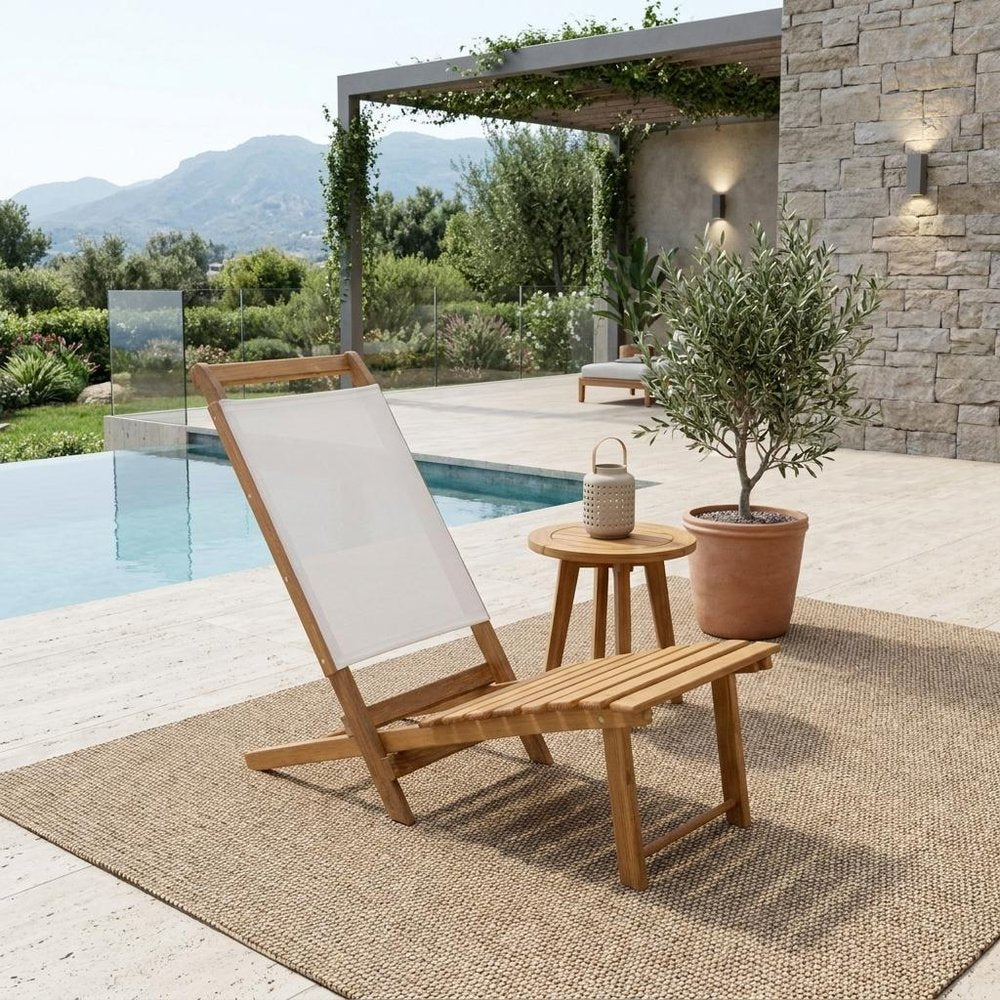 15" Brown and Natural Wood Solid Wood Outdoor Deck Chair HomeRoots