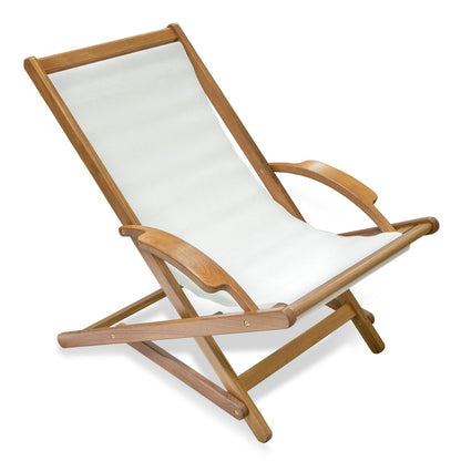 27" White and Natural Wood Solid Wood Indoor Outdoor Deck Chair HomeRoots