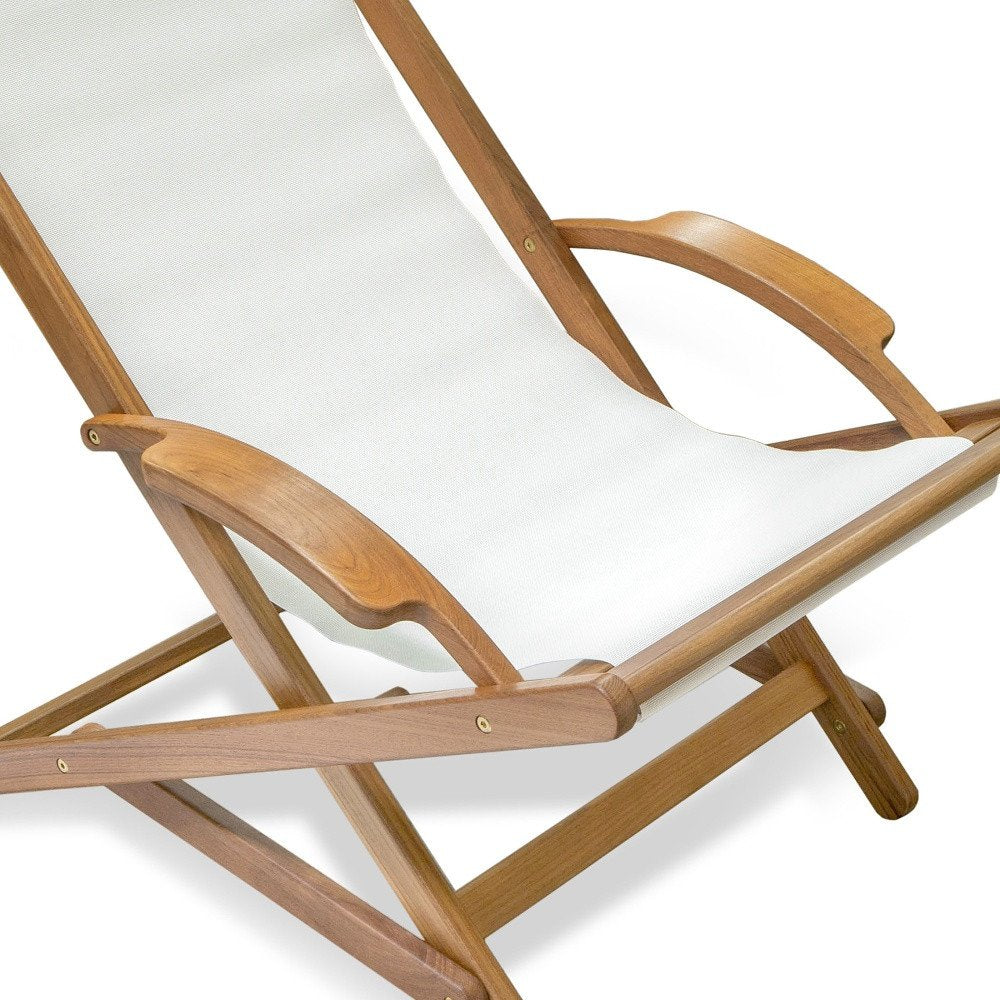27" White and Natural Wood Solid Wood Indoor Outdoor Deck Chair HomeRoots