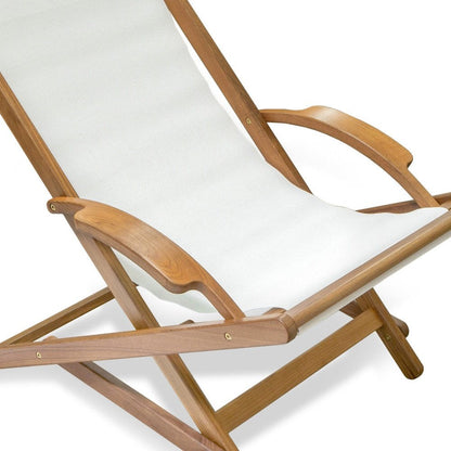 27" White and Natural Wood Solid Wood Indoor Outdoor Deck Chair HomeRoots