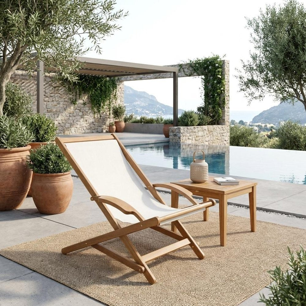 27" White and Natural Wood Solid Wood Indoor Outdoor Deck Chair HomeRoots