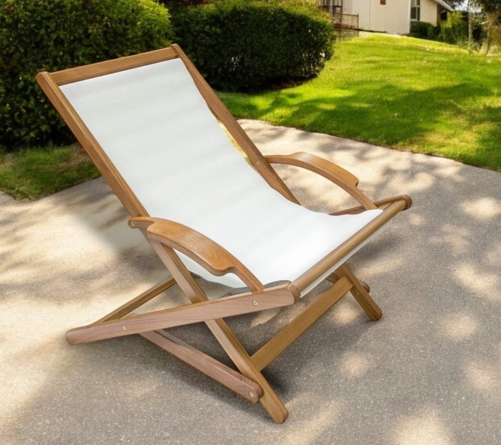 27" White and Natural Wood Solid Wood Indoor Outdoor Deck Chair HomeRoots