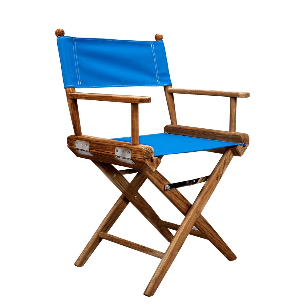 23" Blue and Natural Wood Solid Wood Indoor Outdoor Director Chair HomeRoots