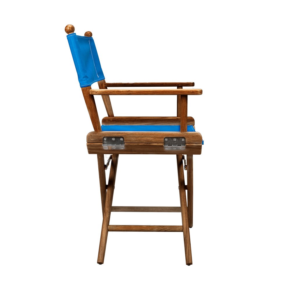 23" Blue and Natural Wood Solid Wood Indoor Outdoor Director Chair HomeRoots
