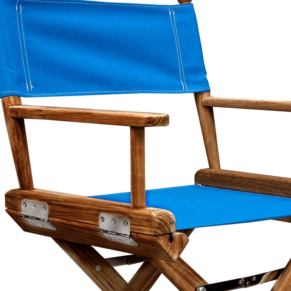 23" Blue and Natural Wood Solid Wood Indoor Outdoor Director Chair HomeRoots