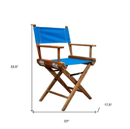 23" Blue and Natural Wood Solid Wood Indoor Outdoor Director Chair HomeRoots