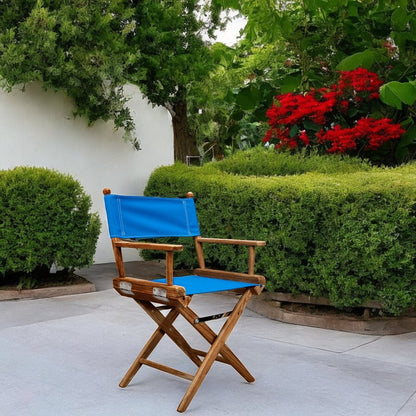 23" Blue and Natural Wood Solid Wood Indoor Outdoor Director Chair HomeRoots