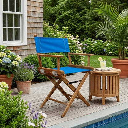 23" Blue and Natural Wood Solid Wood Indoor Outdoor Director Chair HomeRoots